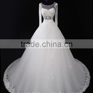 2017 Hot Sale Bridal Wedding Dress V-neck Long Sleeves Beaded Sweetheart Nackline Mermaid Lace Wedding Dress F12802 thumbnail-2