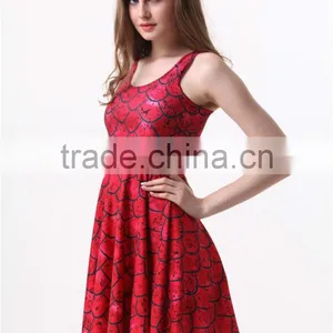 Women's 3D Digital Printed Floral Ichthyosis Pleated Dress for Sale thumbnail-4