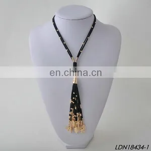 Customize Your Charm Leather Beaded Tassel Pendant Necklaces thumbnail-1