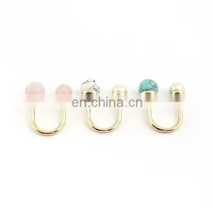 U-shaped Rose Quartz and Turquoise Pearl Rings Spring Travelling Rings thumbnail-2