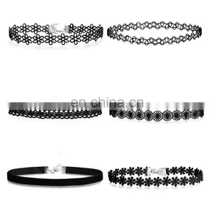 Fashion Handmade Chocker Necklaces Black Lace Choker Necklace Set thumbnail-1