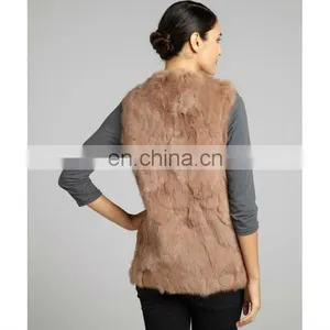 Taupe Rabbit Fur V-neck Vest /quality Supplier+OEM+ODM thumbnail-2