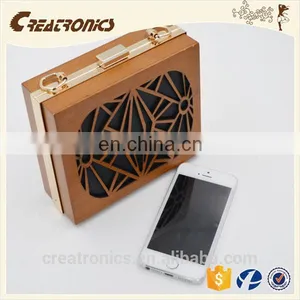 CR Factory OEM Acceptable Engraving Patterns Hollowed-out Design Metal Frame Long Chain Rectangled Shaped Wooden Box Clutch Bag thumbnail-2