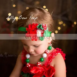 Christmas Decorations Rose Chiffon Flower Elastic Baby Kids Hair Band Children Hair Accessories thumbnail-1