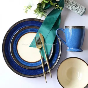 Wholesale Price Creative Blue Under-glazed Ceramic Tableware Set With Mug thumbnail-4