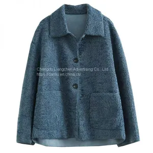 Winter Lapel Jacket Solid Color Short Cashmere Casual Jacket thumbnail-1