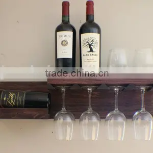 Antique Style Solid Wooden Wine Wall Shelf With Glasses thumbnail-3