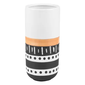 Black And White Stripe Fashion Colored Drawing Ceramic Flower Vase For Restaurant Dining Table thumbnail-5