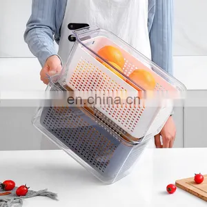 Household Fridge Freezer Bins Refrigerator Organizer Stackable Food Storage Containers BPA Free Fridge Drawer Organizers Set thumbnail-3