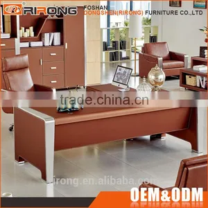Antique Customized Colorful Wooden Commercial Front Executive Office Desk With Genuine Leather Cover Design thumbnail-1
