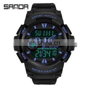 Sanda 6002 New Analogue LED Mens Watches Chrono Luminous Water Proof Sport Men Digital Watch thumbnail-3