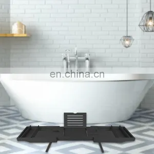 New Design Black Bamboo Bathroom Accessories Wood Luxury Bathtub Caddy Bath Tub Tray thumbnail-3