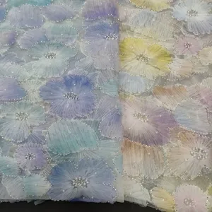 XW5296 Novel Designs Tape Embroidery Ribbon Lace Fabric With Beads Bridal Fabric thumbnail-3