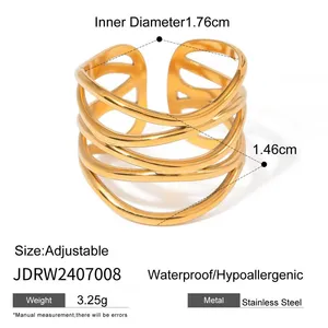 Adjustable Gold Plated Irregular Pearl Ring for Women Stainless Steel Statement Ring Waterproof Hypoallergenic Jewelry thumbnail-4
