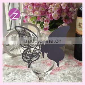 Wedding Party Decoration Laser Cut Heart Shaped Wine Glass Place Cards Butterfly Design Assorted Colors Wine Glass Cup Cards thumbnail-2