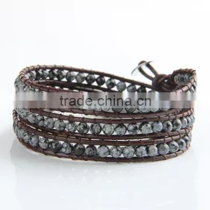 Semi-Precious Bead Handmade Wrap Bracelet Leather Bracelet Natural Stone Bracelet Women thumbnail-2