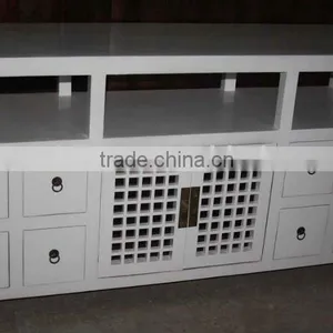White Chinese Reproduct Two Door Four Darwer TV Cabinet thumbnail-1