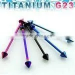 Titanium G23 Anodized Industrial Barbell - 14g, 35mm Long, 5mm Cones thumbnail-1