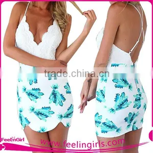 High Quality Lace Deep V-neck Adjustable Backless Mini Dress thumbnail-1