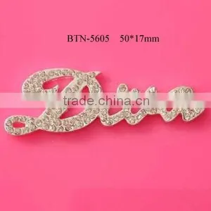 Hot Selling Factory Price Letter Diva Rhinestone Button in Stock (btn-5605) thumbnail-1