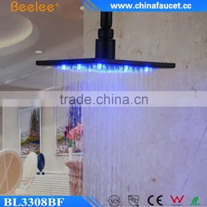 8 Inch Bathroom Mist Fall Black Painted Stainless Waterfall LED Light Head Shower thumbnail-4
