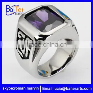Wholesale Antique Stainless Steel Men's Titanium Ring With Single One Stone, Blue Zircon Engagement Ring and Wedding Ring thumbnail-1