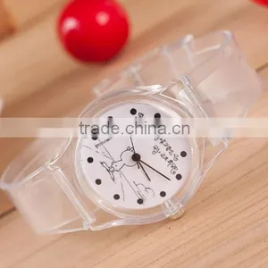 Stock!Wholesale Cheap New 2015 Fashion Korea Style High Quality Cute Rabbit Transparent Plastic Wrist Watch thumbnail-1