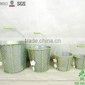 Round Barrel Decorative Green Metal Planters thumbnail-2