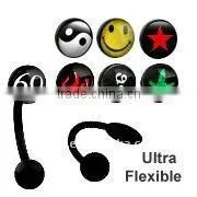Black Bioplast Logo Flexible Body Ring Jewelry Piercing Eyebrow Barbell thumbnail-1