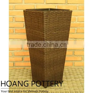 Tall Rattan Wicker Flower Planter thumbnail-1