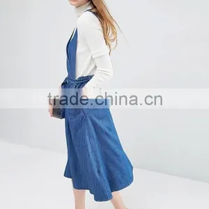 Wrap Front Pinafore Midi Dress Denim Dresses Women thumbnail-3