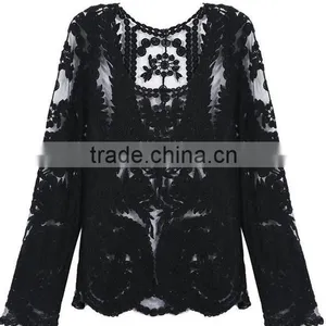Ladies Sexy Knitted Hollow Crochet Embroidery Stretch Lace Tops thumbnail-3