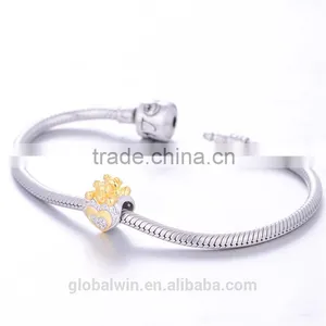 18K Factory Promotion Crystal I Love You Bear Charm European Heart Charm Shiny Solid S925 Silver Bead For Woman Charm Bead thumbnail-1