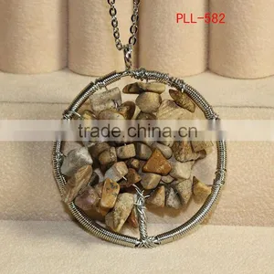 Tree of Life Necklace Pendant Chip Beads Charms Titanium Steel Accessorie for Women thumbnail-1