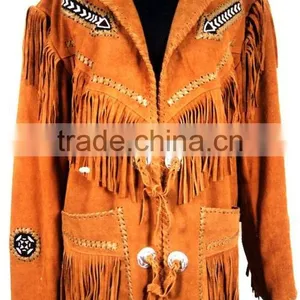 Dark Orange Color Suede Leather Western Jacket thumbnail-1