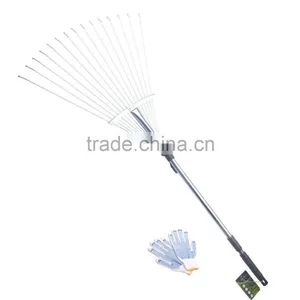 28"-57" Length Telescopic Steel Garden Rake 15 Tine Adjustable Garden Leaf Rake With 1pair Work Gloves (Zinc Coated) thumbnail-4