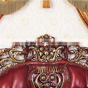 Antique Classic Red Color Solid Wood Wedding King Size Bed, Wedding Bedroom Furniture(MOQ=1 SET) thumbnail-2