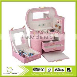 Hand Made Luxury Large Mirror Lockable Pink Gift Custom Leather Jewelry Box thumbnail-1