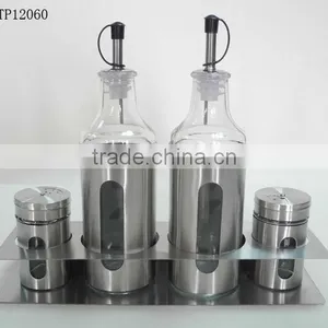 Stainless Steel Glass Salt and Pepper Shaker Oil Bottle With Frame thumbnail-1