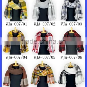 Yellow Blue White Checks Designs Scarf and Shawls Wholesale Women Scarf Pashmina thumbnail-4