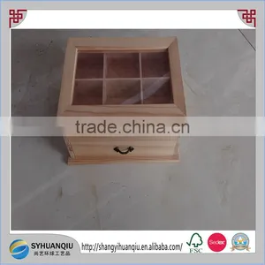 2015 Hot Sell Customized Order Pine Wood Tea Compartment Box With Drawer thumbnail-1