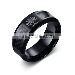 8mm Black Stainless Steel Life Tree Rings thumbnail-1