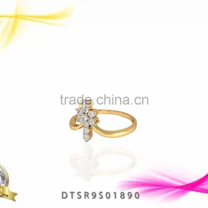 Beautiful Floral Design CZ Stud 14kt Gold Plated Ring thumbnail-1