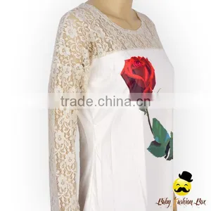 Korean Style Cheap Adult Women Transparent Lace Floral Long Sleeve Rose Printed Cotton Raglan Lady T Shirt Top Blouse thumbnail-5