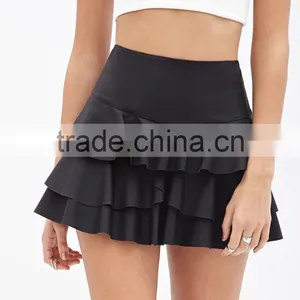 2015 High Quality Ladies Short Skirt Ruffled Faux Leather Skirt thumbnail-6