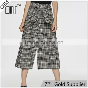 Black and White Patterned Bow Embellished Tartan Culotte Pants Slacks thumbnail-1