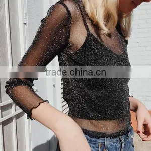 Chiffon Long Sleeve Nightclub Top For Woman Top thumbnail-2