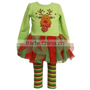 2015 New Design Reindeer Tutu Dress + Stripe Pants Baby Christmas Clothes thumbnail-1