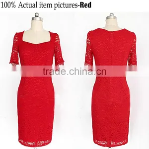Fashion Vintage Short Sleeve Elegant Floral Lace Cocktail Party Dresses For Women thumbnail-2