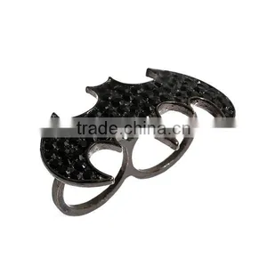 3D Unadjustable Double Finger Ring Gunmetal Black Rhinestone Halloween Bat Animal Round 15.7mm 16.5mm thumbnail-1